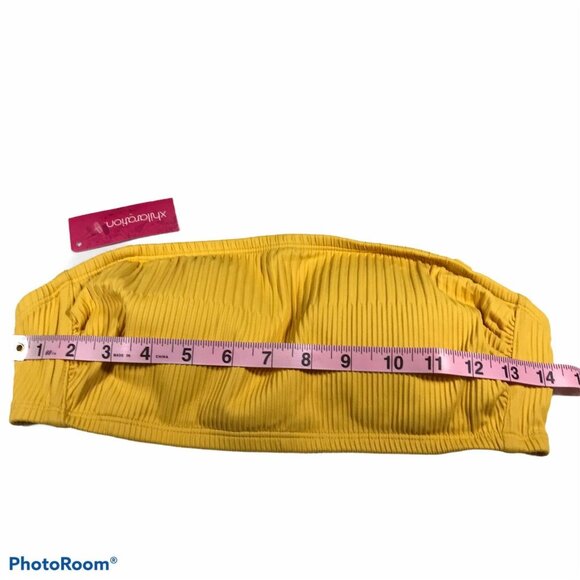 Xhilaration Womens Size D/DD Swim Bandeau Bikini Top Ribbed Yellow Missing Strap - Picture 8 of 11
